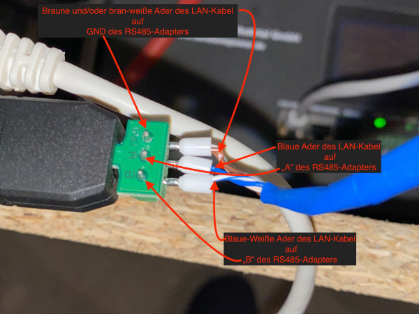 Anschluss an den RS485-Adapter